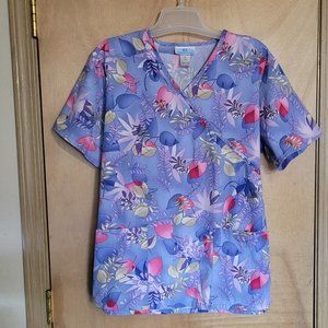 Fashion Scrubs Size M V-Neck Blue Pink